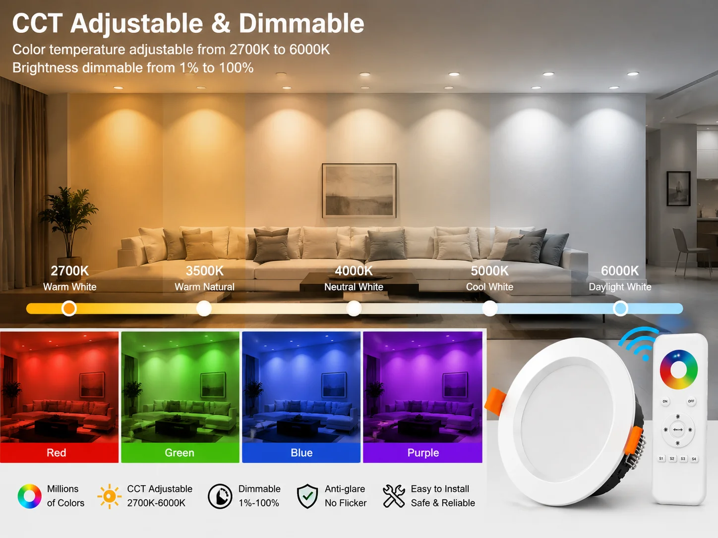Smart 2.4G Remote Control Led Downlights